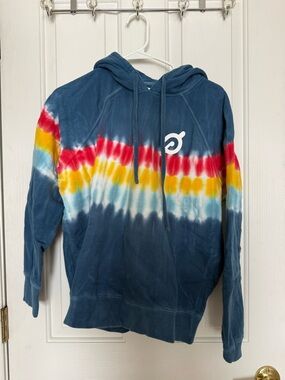 Peloton Blue Tie-Dye Pullover Hoodie with Multicolor Stripe